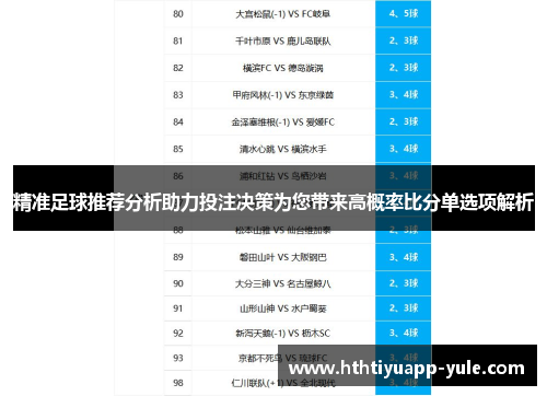 精准足球推荐分析助力投注决策为您带来高概率比分单选项解析